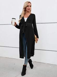 SHEIN Maternity Casual Long Sleeve Thin Loose Knit Cardigan & Jacket, Medium Length - Black - View 3