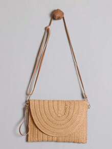 SHEIN 女士极简翻盖包、编织斜挎信封包、女士度假包、假日包、草编钱包、草编沙滩包、沙滩必需品、沙滩必备品、沙滩用品和夏季必备品、最适合海滩氛围的女士包、夏季时尚度假包