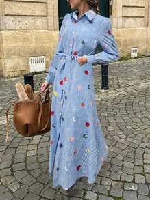 Breezaya 女士彩色印花装饰长袖连衣裙超长度假海滩装