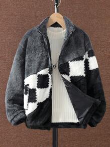 SHEIN Color-Blocked Zipper Long Sleeve Jacket For Tween Boys, Suitable For Autumn And Winter