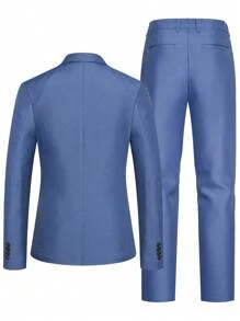 Manfinity Mode Men Single Button Blazer & Suit Pants, Men Suits Slim Fit, Baby Blue Men Outfit, Men Outerwear Co Ords