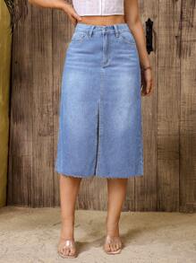 Váy ngắn denim có viền sờn gợi cảm dành cho nữ - Rửa nhẹ - Xem 4