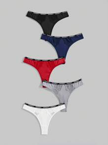 ROMWE 5pcs/Set Women's Knitted Ribs Lace Splice Triangle Panties, Sweet Design - Multicolor - View 1