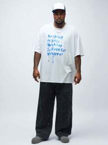 Manfinity VCAY 男士加大號洗水休閒直筒牛仔褲，鉚釘裝飾，編織面料 - 黑色 - 查看 6