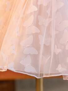 Robe de fête d'anniversaire de mariage pour fille fleur, robe rose à manches longues pour bébé fille avec papillon et fleur en 3D, scène, - Rose bonbon - Voir 5