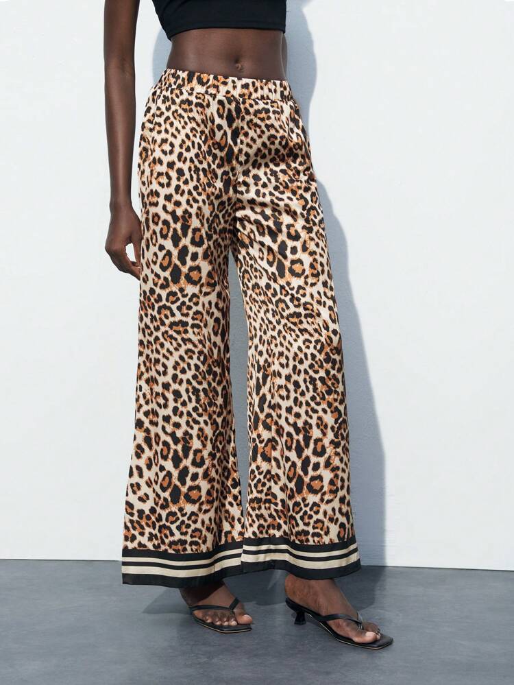 SHEIN Maija Women's Versatile Multi-Color Animal Print Patterns Casual Leopard And Stripe Print Pants For Relaxed And Modern Urban Style, Comfortable Loose Fit Pants