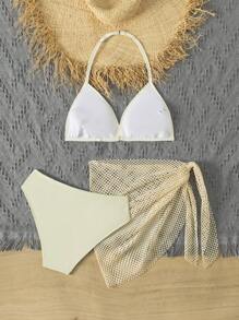 Cute Girls' Three-Piece Swimwear Set For Teens - Beige - View 2