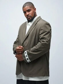 Manfinity VCAY Men's Plus Size Casual Loose Weave Wide Strap Long Sleeve Suit Jacket, Suitable For Autumn And Winter Seasons, For Daily Wear - Brown - View 3