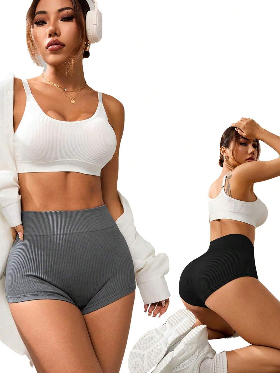 SHEIN Sports سروال رياضي من الصوف الخالص بتصميم الضلع - متعدد الألوان - مشاهدة 1