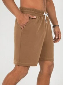 SHEIN Cottnline Men's Simple Printed Lace-Up Shorts - Camel - View 3