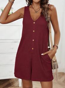 SHEIN LUNE Mono sin mangas sencillo para uso diario de mujer - Rojo - Ver 5