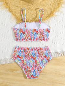 Conjunto de bikini para niña preadolescente (estampado aleatorio) para playa de verano - Multicolor - Ver 2