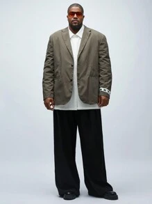 Manfinity VCAY Men's Plus Size Casual Loose Weave Wide Strap Long Sleeve Suit Jacket, Suitable For Autumn And Winter Seasons, For Daily Wear - Brown - View 5