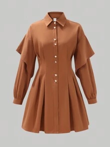 Cazadora cortaviento de otoño con cuello de camisa, mangas largas, cintura plisada y ribetes de volantes para chicas adolescentes, ideal para hacer senderismo