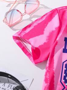 青少女夏季字母印花圓領短袖休閒T恤