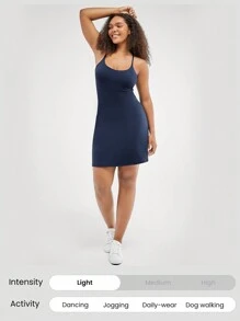 GLOWMODE FeatherFit™-Air Peekaboo Adjustable Racerback Square Neck Pocket Anti-Slip Powerful Dress With Built-In Shorts Light Support Low Impact Yoga Studio Summer Quick Dry Moisture Wicking