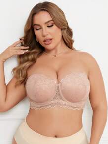 Große Größen Spitze Besatz BH mit Bügel, 1 Stück Lingerie