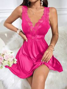 SHEIN Ladies' Simple Solid Color Sleeveless Nightgown Dress For Daily Wear - Hot Pink - View 6