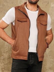 Manfinity Homme Men's Simple Daily Sleeveless Vest - Coffee Brown - View 5