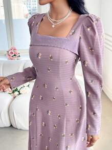 Modelyn Women's Embroidered Decor Minimalist Daily Wear Arabian Modest Dress - Dusty Pink - View 1