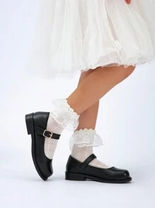 Child's Fashionable Bowknot School Princess Style Flat Shoes For Girls - Black - View 7