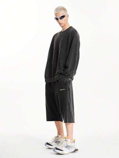 NEON BLANC Sudadera de algodón tejida con estilo callejero para hombres, con bordado de logotipo de copo de nieve, corte holgado y cuadrado con hombros caídos y longitud corta, cuello redondo, adecuada para moda, para otoño e invierno