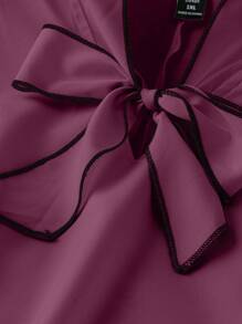 SHEIN Clasi 大码女式优雅春夏结领长袖通勤衬衫衬衫优雅酒红色衬衫女式衬衫长袖优雅女式上衣 - 紫色 - 查看 4