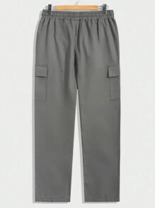 RueChic Men Patch Detail Cargo Pocket Regular Pants - Grey - View 2