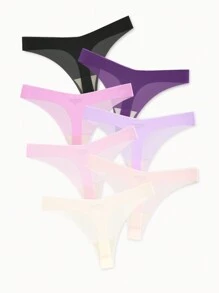 Women's Seamless Adhesive Invisible Ultra-Lightweight Breathable Quick-Dry Simple Comfortable Low-Rise V-Shaped Sexy Thong Panties 7 Packs