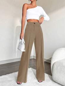 EURMUSE Ladies' Solid Color Suit Pants - Beige - View 4