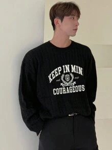 DAZY Men's Autumn Letter Printed Sweater - Black - View 2
