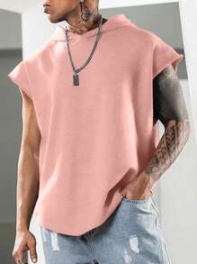 Men's Summer Solid Color Hooded Loose Casual Wide Strap Top - Dusty Pink - View 3