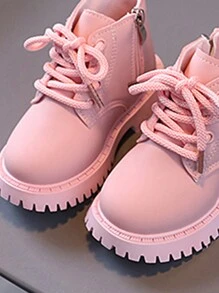Baby Girls' Fashionable Boots With Lace-Up And Side Zipper