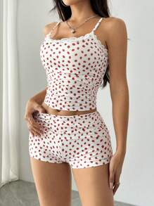 SHEIN EZwear Strawberry Printed Full Cami Top And Shorts Set - Multicolor - View 4