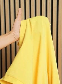 Slaydiva Plus Size Elegant & Daily Wear V-Neck Sleeveless Jumpsuit, Yellow. Featuring Drawstring Waist, Zipper Placket, Workwear Pockets, And Adjustable Cuffed Hem, Perfect For Spring/Summer. - Yellow - View 8