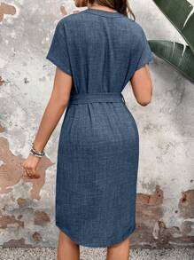 EMERY ROSE Women'S A-Line Waist Belted Dress Casual Dress Summer,Summer Dresses For Women - Blue - View 2