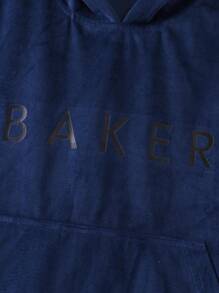 Boys' Teenage Simple Navy Blue English Letter Printed Long Sleeve Hooded Top And Pants Homewear Set - Navy Blue - View 5