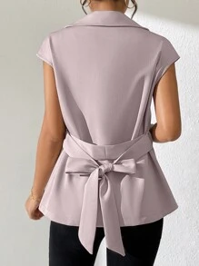 Chiquease Áo blazer thắt lưng có cổ ve áo - Cà phê nâu - Xem 2