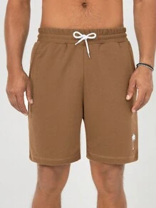 SHEIN Cottnline Men's Simple Printed Lace-Up Shorts - Camel - View 4