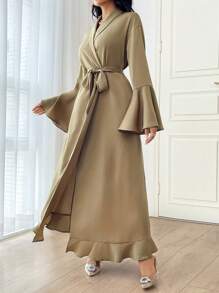 Modelyn Vestido maxi de manga larga de uso diario, de unicolor y elegante para fiestas y eventos, de manga campana