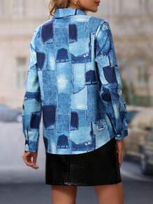 INAWLY Áo Sơ Mi Nữ Tay Dài 1 Khuy Màu Cho Mùa Hè - Màu xanh lam - Xem 2