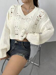 Flirla Ladies' Solid Color Simple Daily Long Sleeve Cardigan - White - View 1