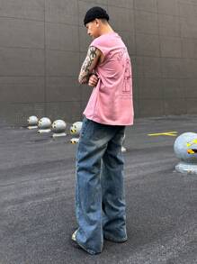 Manfinity Roghcode Y2K Vintage Street Style Herren dunkelblau retro ausgewaschene Metal Nieten ausgestellte Jeans, verblasst, weit ausgestellt, ideal als Geschenk für Ehemann oder Freund - Dunkle Waschung - Übersicht 2