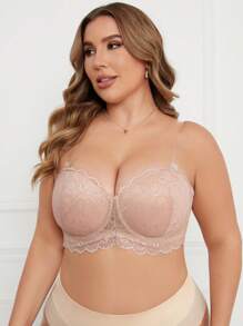 Große Größen Spitze Besatz BH mit Bügel, 1 Stück Lingerie