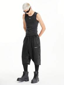 Manfinity VCAY Quần thể thao ngắn ống loe siêu nhỏ dành cho nam dạo phố, phù hợp với thời trang mùa hè - màu đen - Xem 1