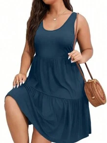 SHEIN LUNE Plus Size Women's Solid Color Sleeveless Daily Wear Dress