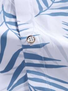 Manfinity RSRT Áo sơ mi nam tay ngắn in họa tiết cây Hawaii cài nút phía trước và quần short túi màu trơn trang phục thường ngày mùa hè, trang phục ấm áp - Màu xanh bụi bặm - Xem 6