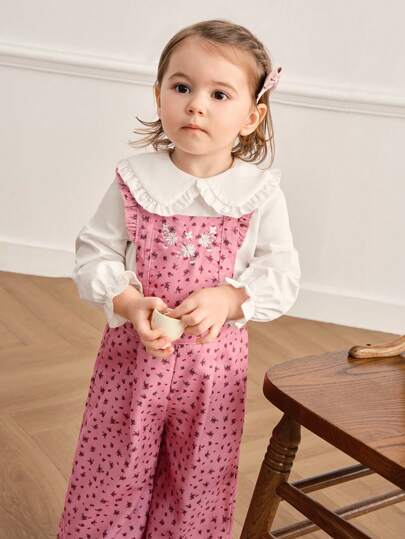 SHEIN Baby Girls' Corduroy Overalls, Suitable For Daily Wear In Autumn And Winter, Versatile With Various Tops