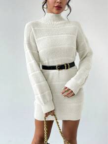 Chiquease Casual Solid Color Stand Collar Sweater Dress For Autumn And Winter - White - View 4