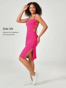 GLOWMODE FeatherFit™-Air 交叉后系带开叉运动中长连衣裙，内置胸罩，低冲击瑜伽日常 - 熱帶粉紅色 - 查看 4